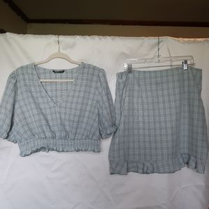 SHEIN PLAID CROP TOP AND SKIRT SET